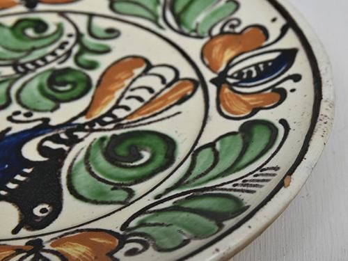 美品！刻印有り・トランシルバニア 装飾皿 （ルーマニア製）花柄 金彩 緑園｜東欧食器 ルーマニア ハンドペイント橙花プレートC