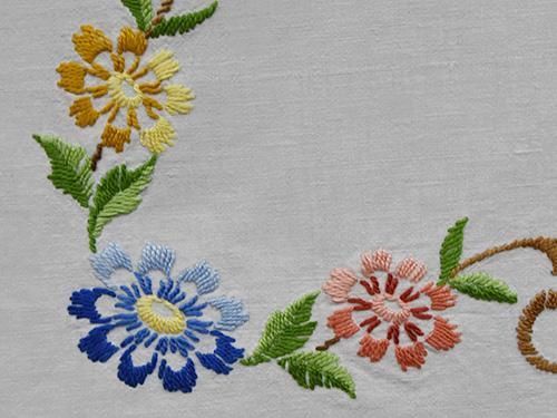 緑園｜東欧クロス ドイツ レトロお花刺繍テーブルクロス（146×112）