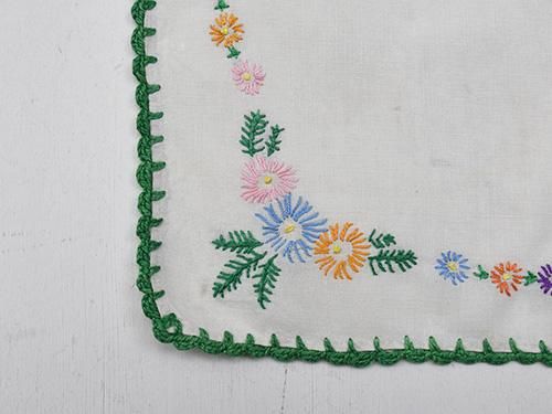 ドイツのヴィンテージ手刺繍クロス 25×25 白のカットワーク刺繍