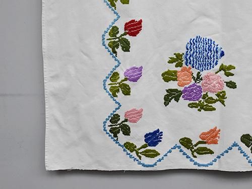 ドイツのヴィンテージ手刺繍クロス 25×25 白のカットワーク刺繍