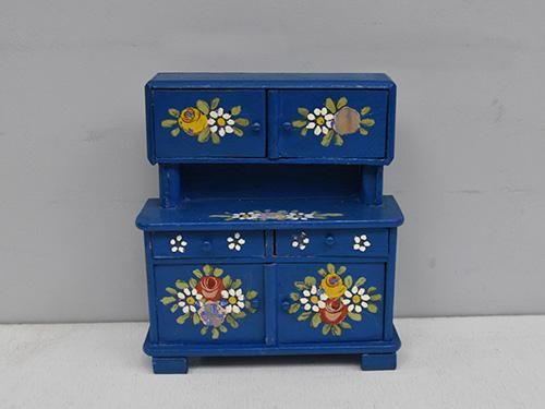 ドイツで買った食器棚　材質:桜の木 緑園｜東欧雑貨 ドイツ ミニチュアお花柄食器棚（青）