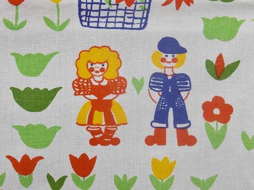 緑園｜東欧ヴィンテージファブリック ドイツ 収穫作業柄カットクロス