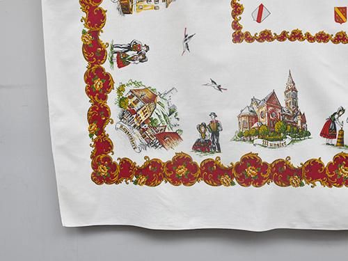 Vintage 花柄刺繍のテーブルクロス エメラルドグリーン レア MARKT