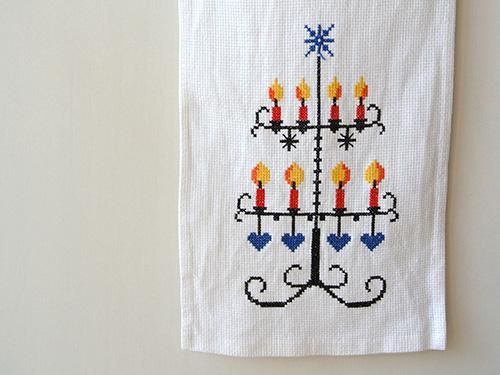 緑園|東欧クリスマスファブリック キャンドル刺繍クロス 緑園|東欧クリスマスファブリック キャンドル刺繍クロス
