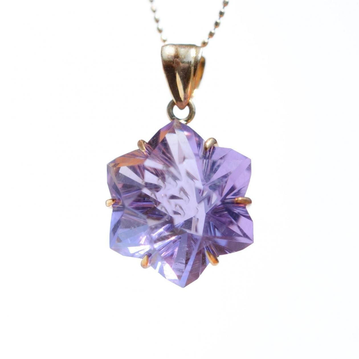 アメシスト 六弁の花 ペンダント | 18K - フラワーオブライフ