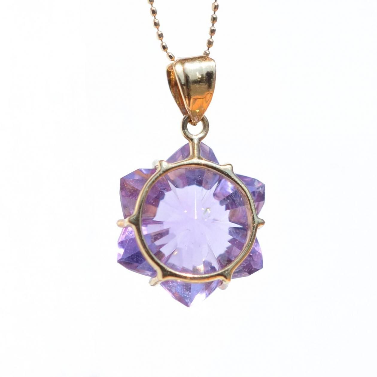 アメシスト 六弁の花 ペンダント | 18K - フラワーオブライフ