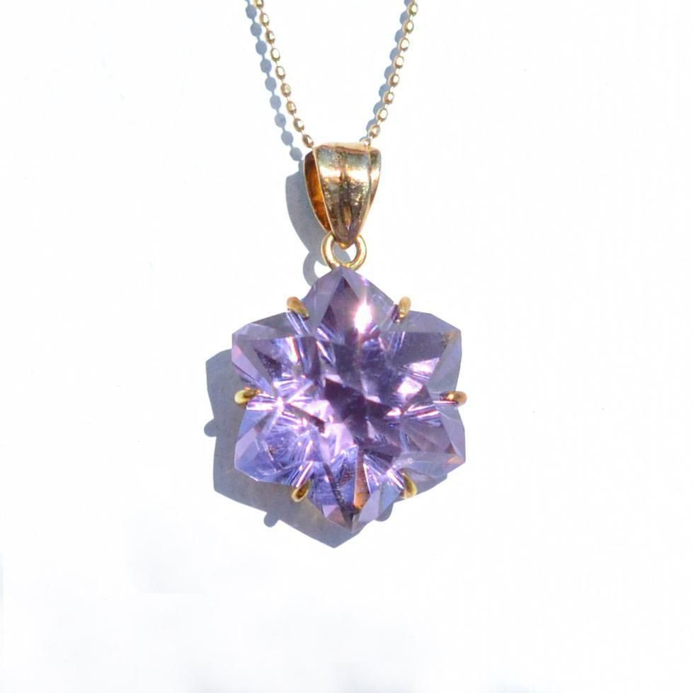 瑪瑙⭐️月⭐️アメジスト共生⭐️ザクザクジオード⭐️ N67 台座付き アメシスト 六弁の花 ペンダント | 18K - フラワーオブライフ
