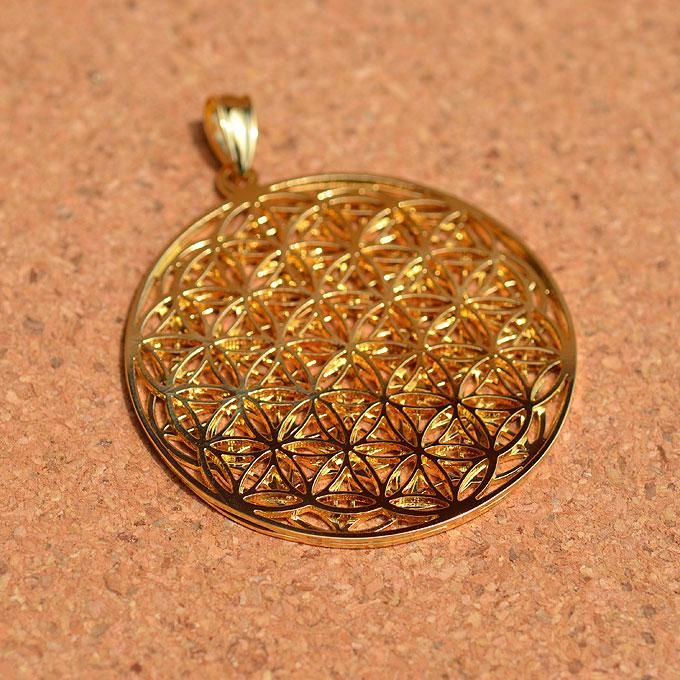 パワーオブライフ・ペンダント (シルバープルーフ) ゴールド＋キャッツアイ 天然石パワーストーン フラワーオブライフ シルバーペンダント Made in