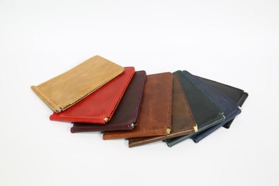 20/80 牛革 マネークリップ 折りたたみ財布 小銭入れ付き コードバン調 牛本革 二つ折りマネークリップ