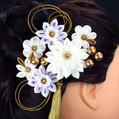 再販受付ページつまみ細工 髪飾り 紅白