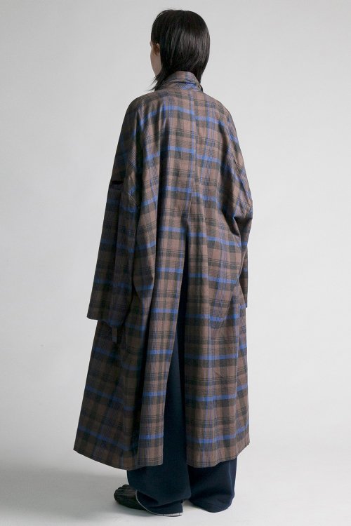 my beautiful landlet [マイビューティフルランドレット] brushed tartan wide long coat  ＜ブラッシュタータンワイドロングコート＞ ブラウン