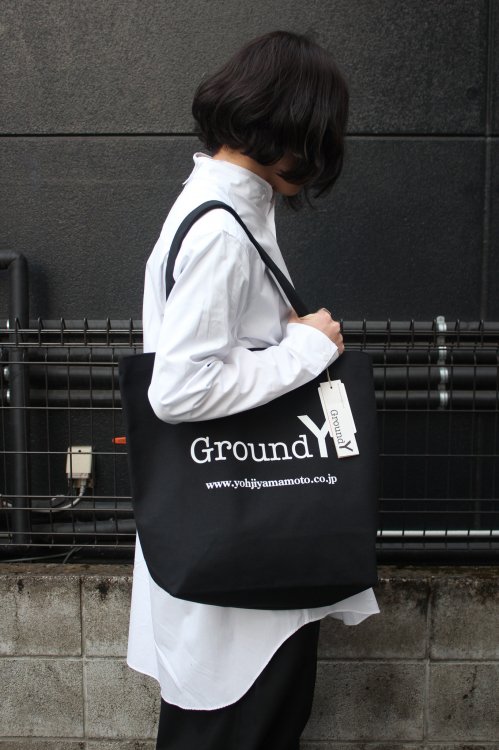 Ground Y Yohji Yamamoto [グラウンドワイ ヨウジヤマモト] Cotton Canvas Logo Tote Bag  ＜コットンキャンバスロゴトートバッグ＞ GA-I01-094 ブラック×ホワイト