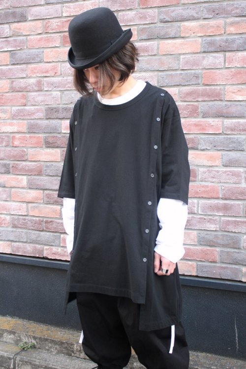 Ground Y [グラウンドワイ] Open Button Short Sleeve Jumbo Tshirt ＜オープンボタンショートスリーブビッグ Tシャツ＞ 2021SS/春夏 GA-T16-040 ブラック