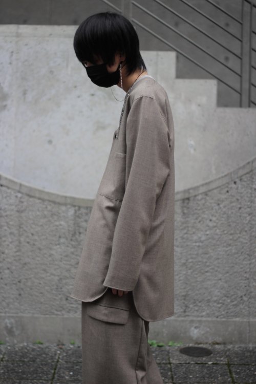 my beautiful landlet [マイビューティフルランドレット] WOOL SERGE SHIRTS CARDIGAN ＜ウールサージシャツカーディガン＞  WM06-SH212063 2021AW/秋冬 グレーベージュ