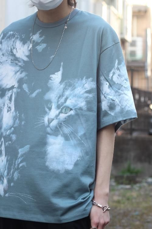 LAD MUSICIAN [ラッドミュージシャン] CAT BIG T-SHIRTS ＜キャットビッグTシャツ/ネコ柄＞ 2122-719  2022SS/春夏 ミントブルー