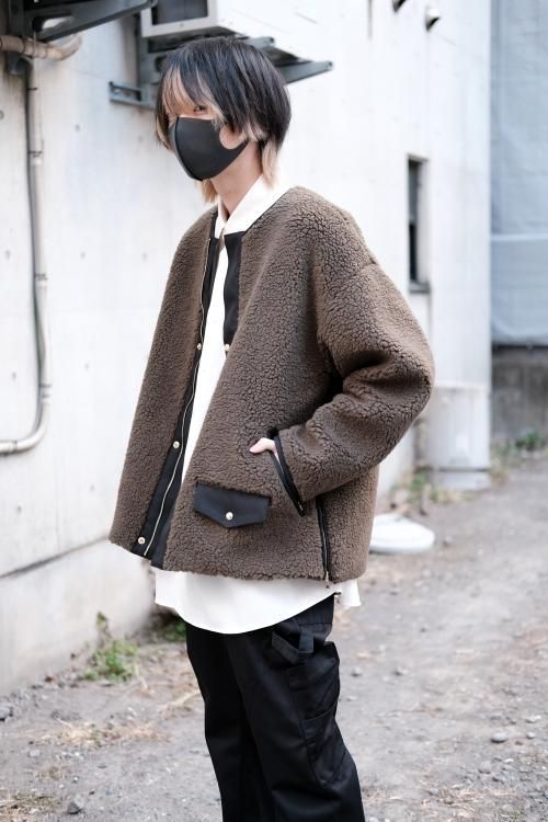 CULLNI [クルニ] Wool Mix Boa Collarless Riders Blouson ＜ライダースブルゾン＞ カーキ×ブラック