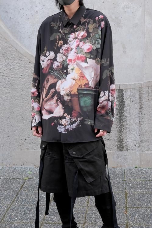 LAD MUSICIAN [ラッドミュージシャン] DECHINE INKJET FLOWER MONSTER BIG SHIRTS  ＜デシンインクジェットフラワーモンスタービッグシャツ/花柄シャツ＞ 2222-113 ブラック