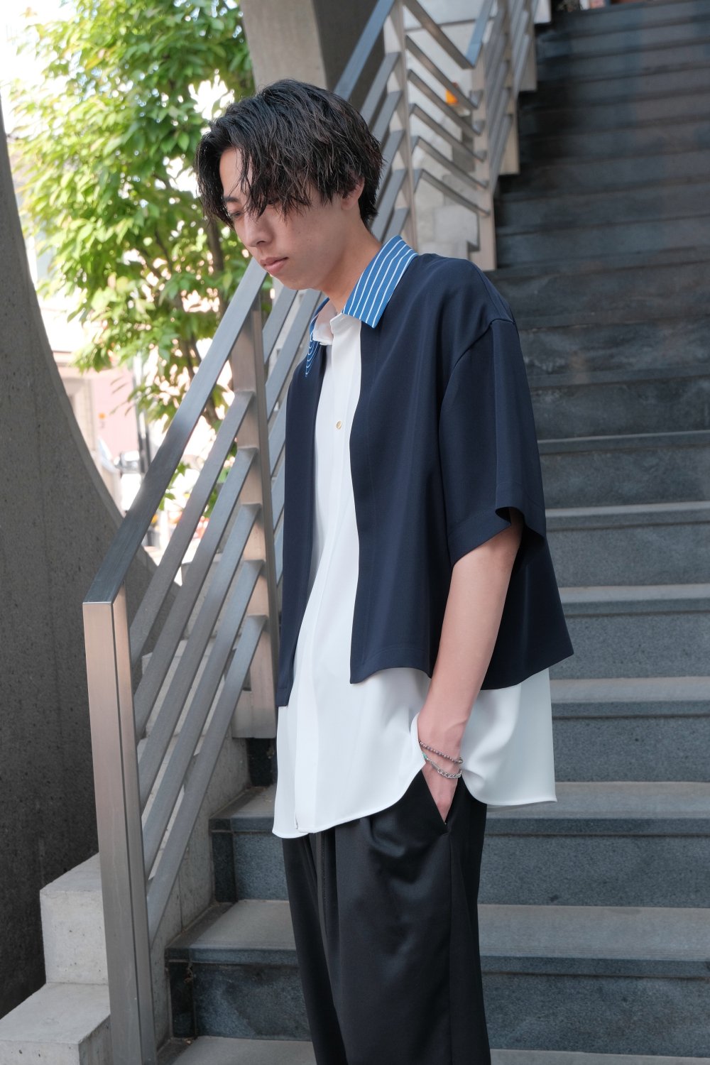 CULLNI [クルニ] Color Blocking Layered Front Short Sleeve Shirt 