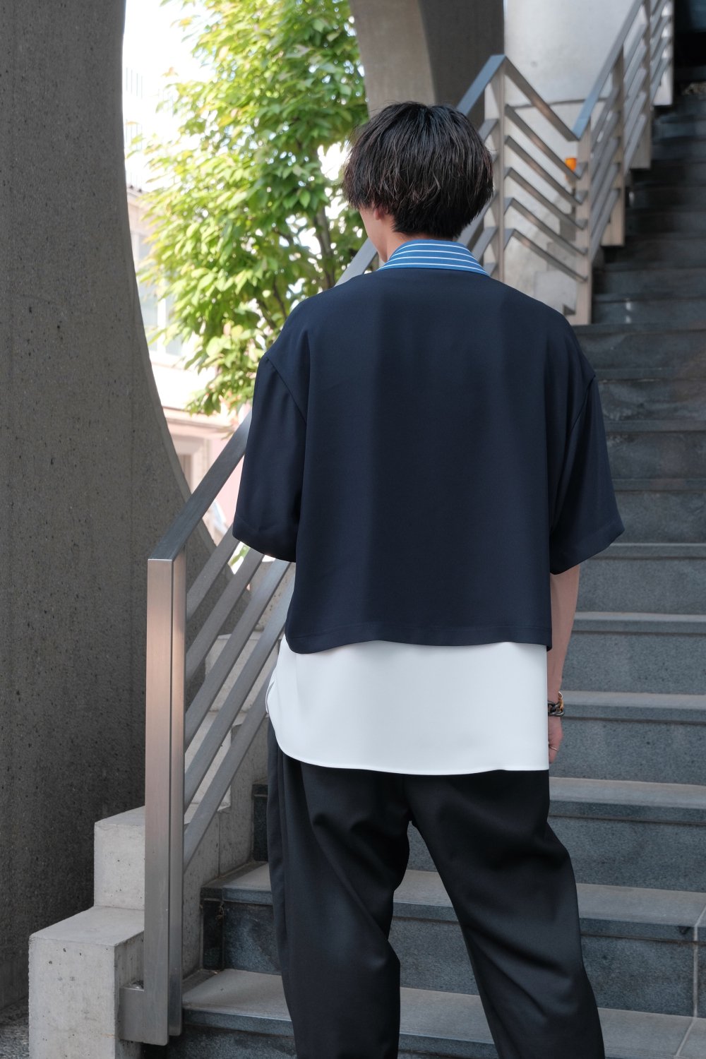 CULLNI [クルニ] Color Blocking Layered Front Short Sleeve Shirt ...