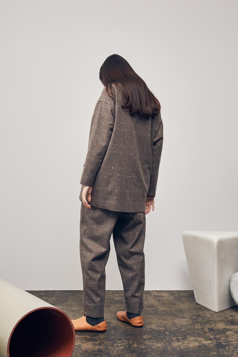 Dulcamara [ドゥルカマラ] FUZZY CHECK EASY SLACKS PANTS ＜ファジーチェックイージースラックスパンツ＞  D223-P212 2023AW ベージュ