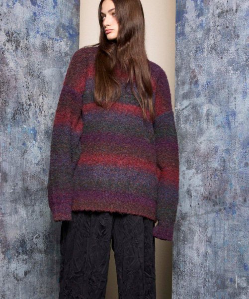 MAISON SPECIAL [メゾンスペシャル] MOKOMOKO Gradation Border Prime-Over Crew Neck  Knit Pullover 11242361202 2024AW 2色展開(PURPLE RED/BLUE GREEN)