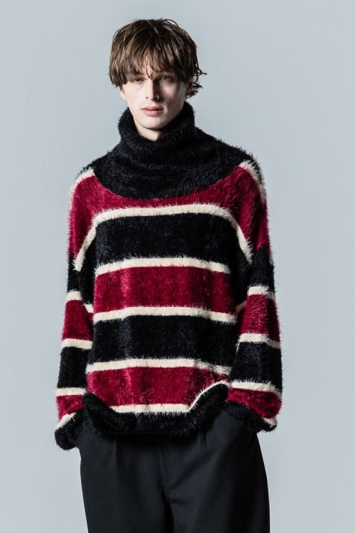 glamb [グラム] Turtle Neck Border Knit＜タートルネックボーダーニット＞ GB0324/KNT07 2024AW  BLACK