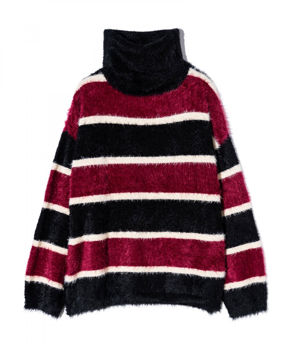 glamb [グラム] Turtle Neck Border Knit＜タートルネックボーダーニット＞ GB0324/KNT07 2024AW  BLACK