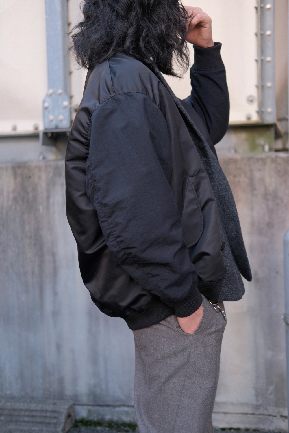 STOF [ストフ] Trompe l'oeil Blouson＜MA-1ブルゾン×メルトンコート ドッキングジャケット＞ SF24AW-03  2024秋冬 BLACK