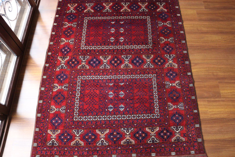 アフガン絨毯 艶とアンティーク調の一押しクンドゥズ 約192x153cm 