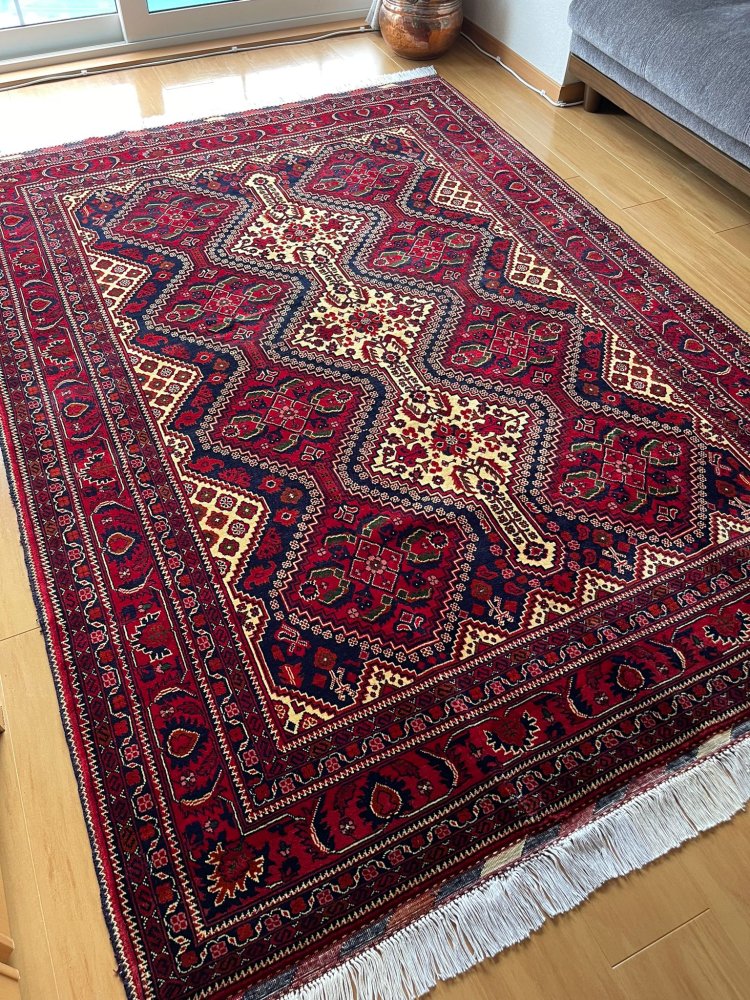 アフガン絨毯 美しく細密なビリジック 約214x153cm - Anatolian 