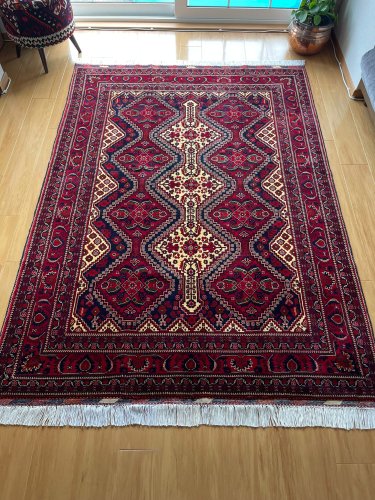アフガン絨毯　美しく細密なビリジック　約214x153cm