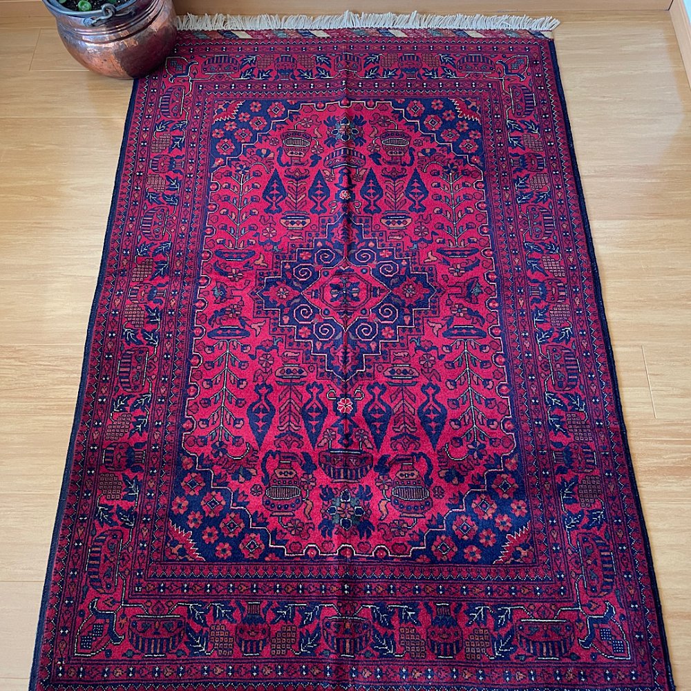アフガン絨毯　美しくエレガントなビリジック　約155x104cm - Anatolian Concept Old&New 手織ラグセレクトショップ