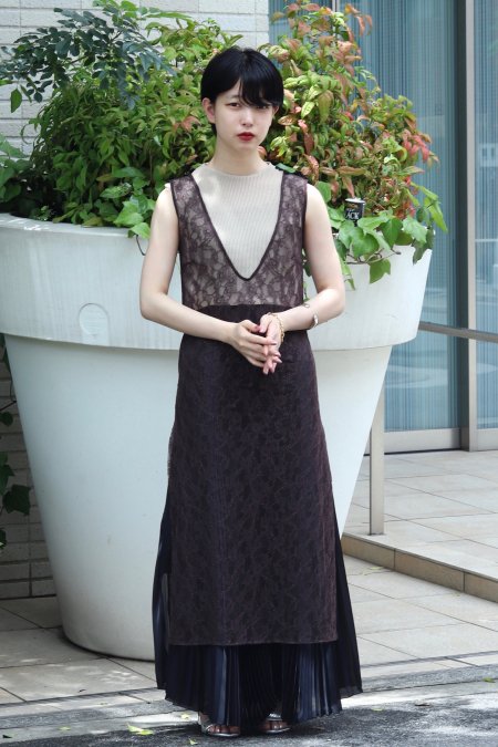 tiit tokyo（ティート トウキョウ）のnude lace dress-BROWN（レース ...