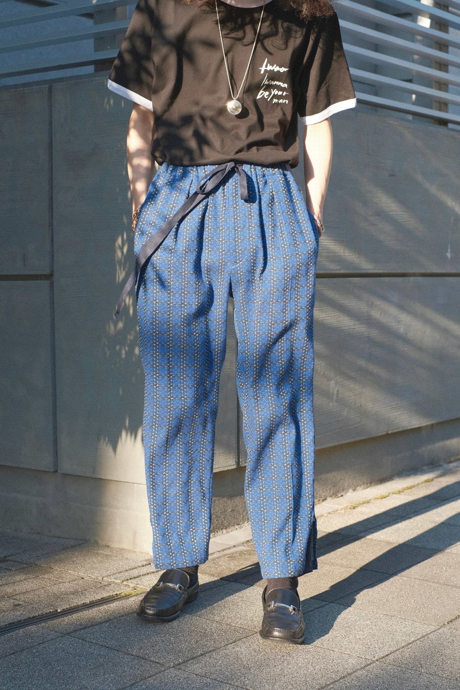 MASU（エムエーエスユー）のJACQUARD CHECK PANTS-BLUE（ジャガード