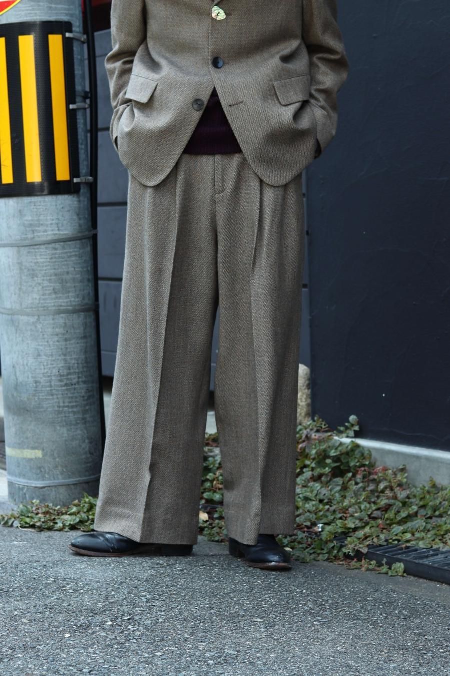 探しています　MASU  MELANGE TWEED WIDE TROUSERS