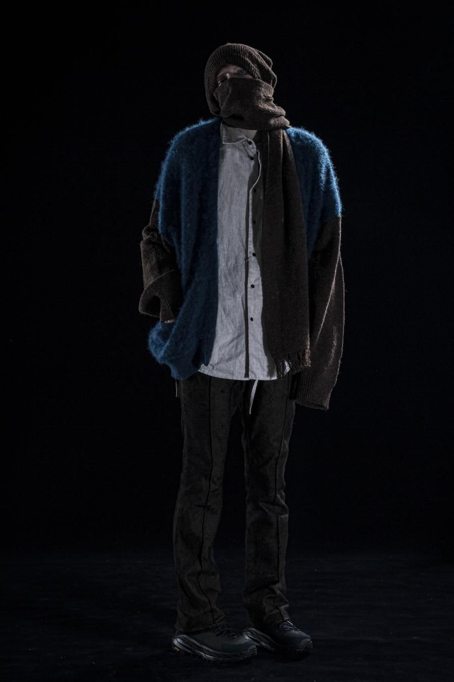 マイナス［ー］DAMAGED MOHAIR CARDIGAN-BROWN（カーディガン