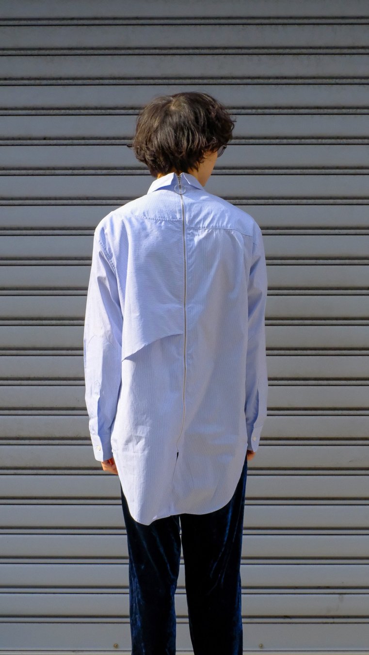 YUKI HASHIMOTO（ユウキ ハシモト）のBACK ZIPPED SHIRTS-BLUE STRIPE（シャツ）の通販サイト-大阪 堀江  PALETTE art alive（パレットアートアライヴ）-