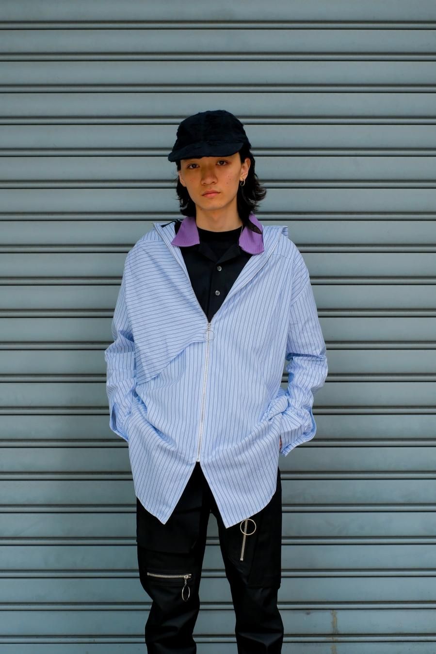 YUKI HASHIMOTO（ユウキ ハシモト）のBACK ZIPPED SHIRTS-WHITE STRIPE（シャツ）の通販サイト-大阪 堀江  PALETTE art alive（パレットアートアライヴ）-