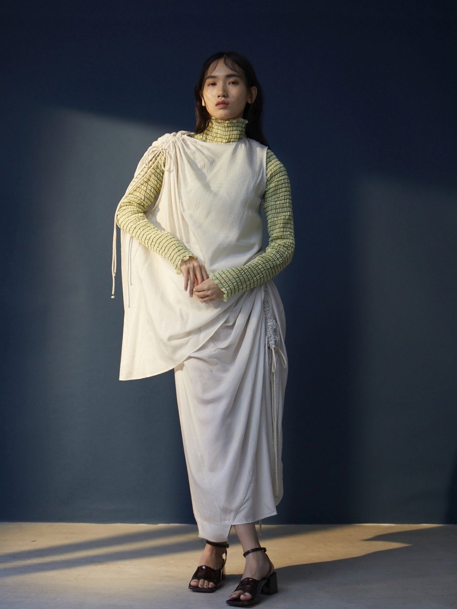 tiit tokyo（ティート トウキョウ）のborder gather tops WHITE