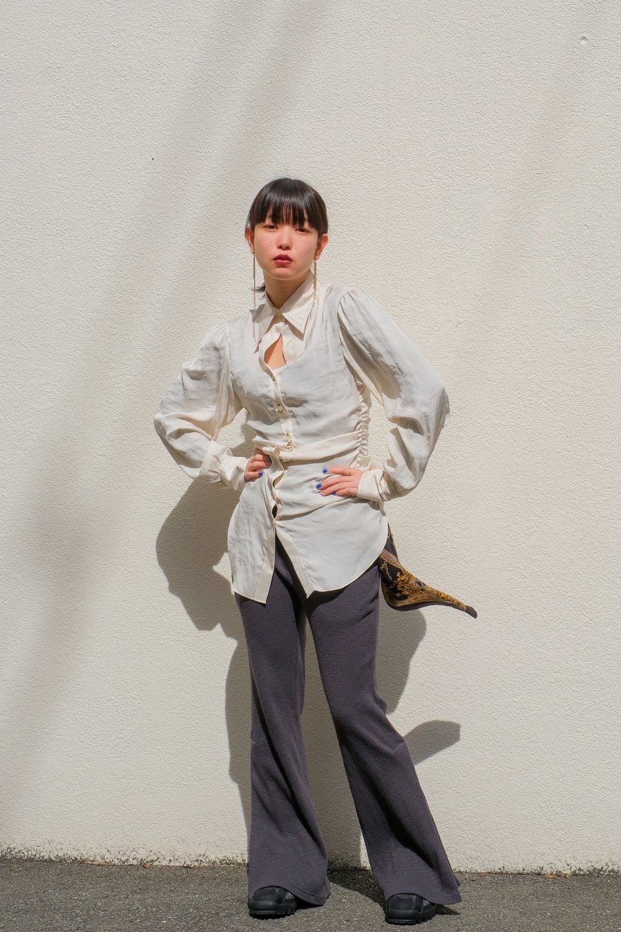 FETICO（フェティコ）のGathered Satin Shirt White（シャツ）の通販