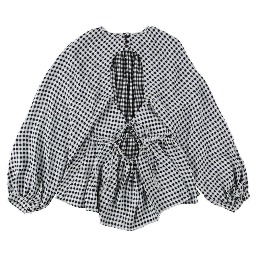 BELPER（ベルパー）のGINGHAM BLOUSE-BLACK（ブラウス）の通販サイト