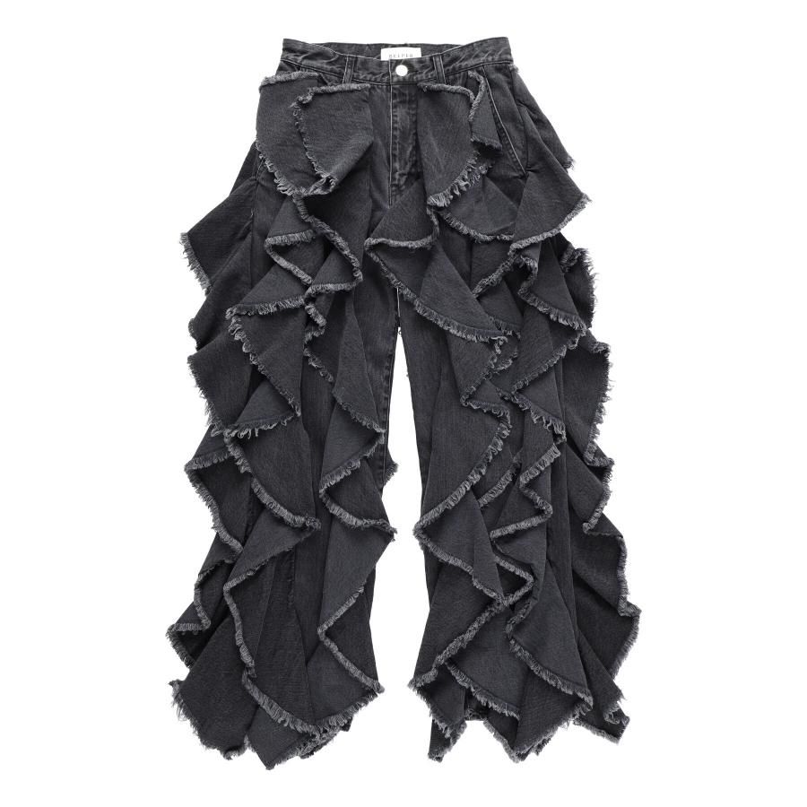 BELPER（ベルパー）のRUFFLE DENIM PANTS BLACK（デニムパンツ）の通販サイト-大阪 堀江 PALETTE art  alive（パレットアートアライヴ）-