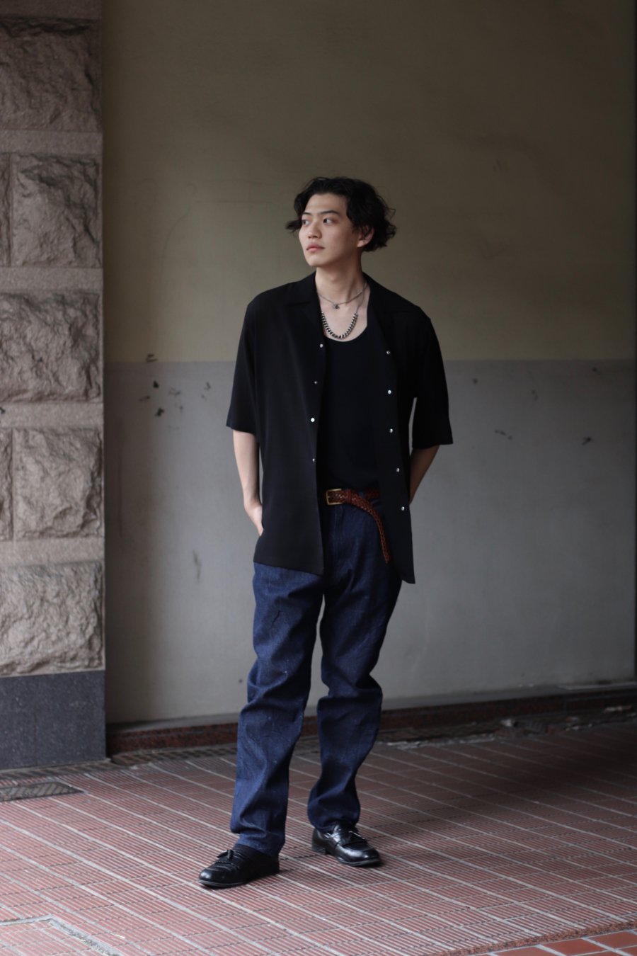 NULABEL（ニューレーベル）のOPEN COLLAR SHT S/S BLACK（シャツ）の通販サイト-大阪 堀江 PALETTE art  alive（パレットアートアライヴ）-