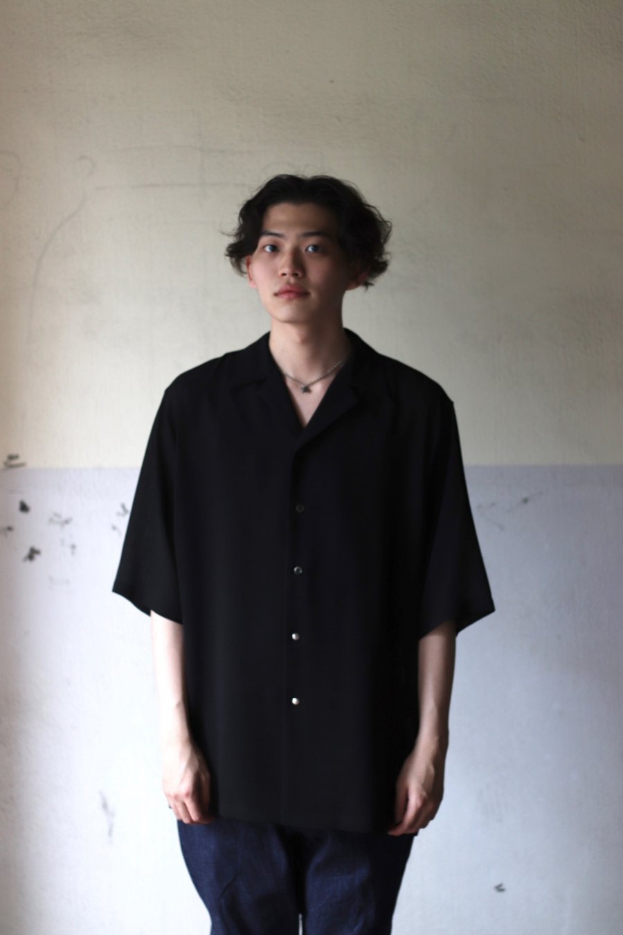 NULABEL（ニューレーベル）のOPEN COLLAR SHT S/S BLACK（シャツ）の通販サイト-大阪 堀江 PALETTE art  alive（パレットアートアライヴ）-