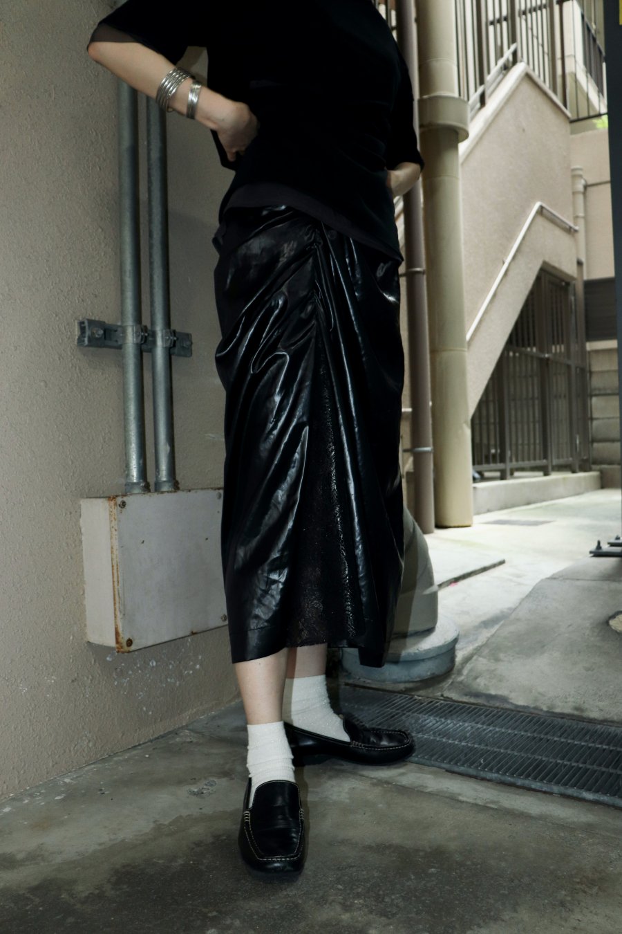 FETICO（フェティコ）のLeather satin gathered skirt（スカート）の