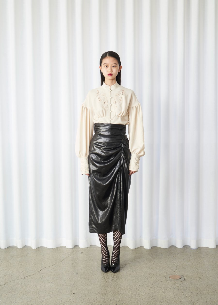 FETICO（フェティコ）のLeather satin gathered skirt（スカート）の 