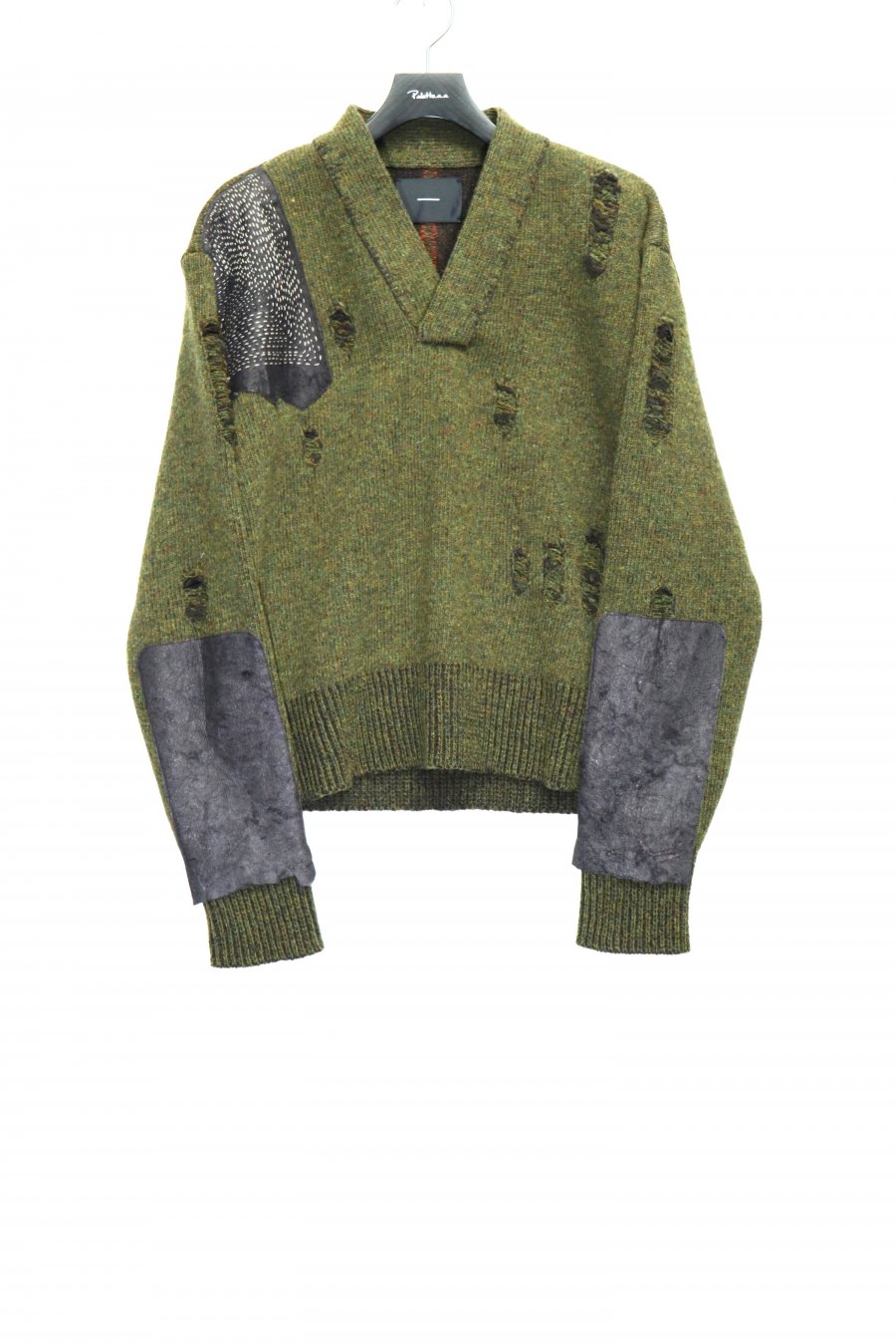 ［ー］MINUS  DAMAGED SHOOTING KNIT(OLIVE)<img class='new_mark_img2' src='https://img.shop-pro.jp/img/new/icons15.gif' style='border:none;display:inline;margin:0px;padding:0px;width:auto;' />