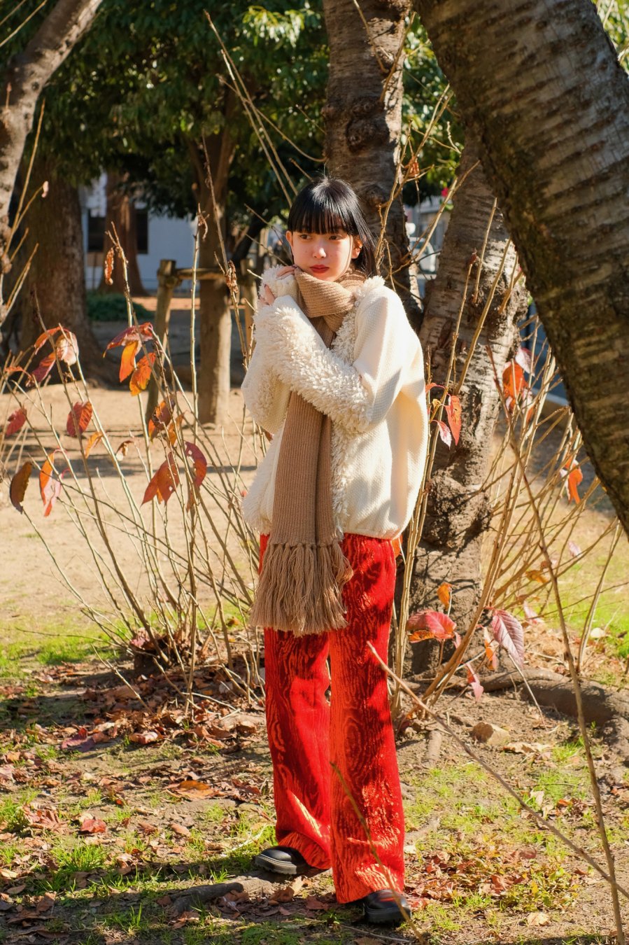 【Staff Recommend Styling】BELPER  VELVET PANTS（RED）& you ozeki fur mix knit pull over<img class='new_mark_img2' src='https://img.shop-pro.jp/img/new/icons15.gif' style='border:none;display:inline;margin:0px;padding:0px;width:auto;' />