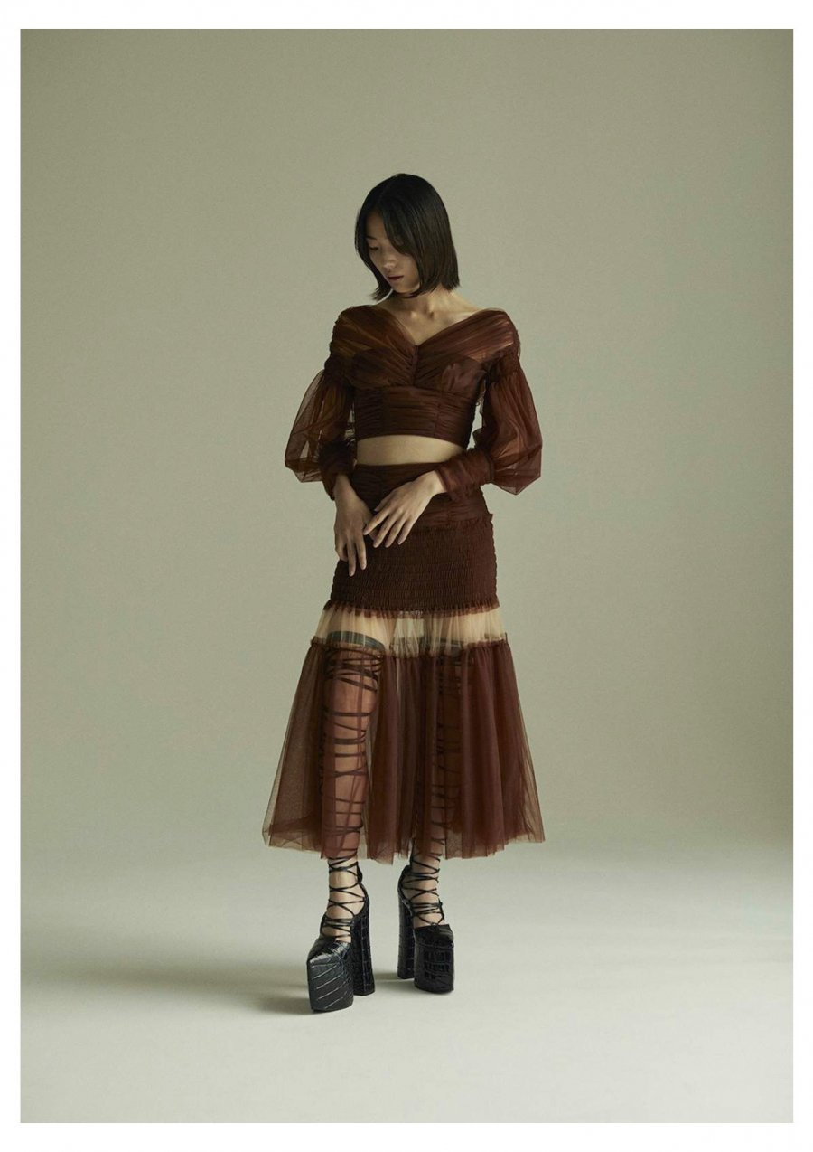 FETICO（フェティコ）のMUTTON SLEEVE TULLE BLOUSE BROWNの通販サイト