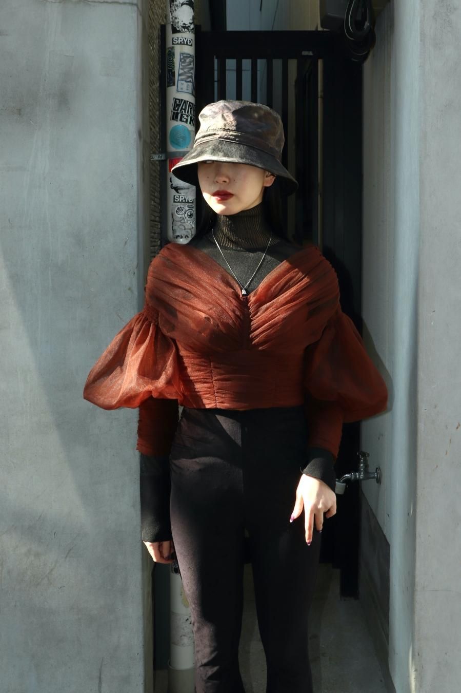 FETICO（フェティコ）のMUTTON SLEEVE TULLE BLOUSE BROWNの通販サイト ...